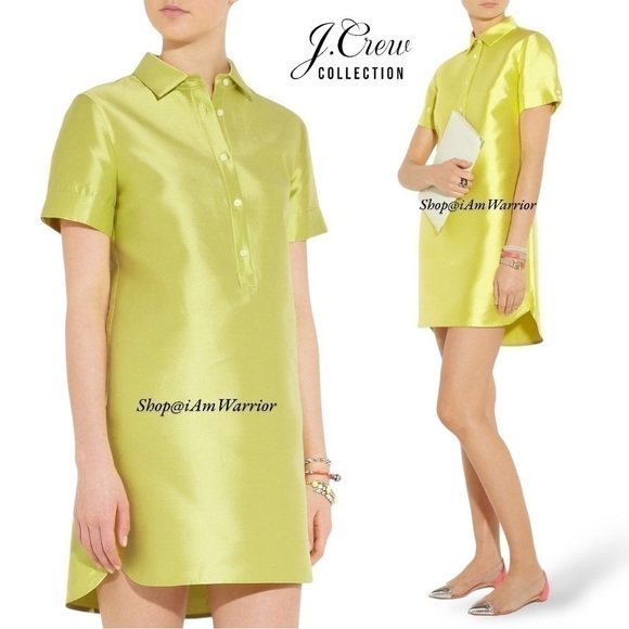 J.Crew Collection chartreuse silk shantung shirt-dress *shop@iamwarrior - Picture 4 of 13